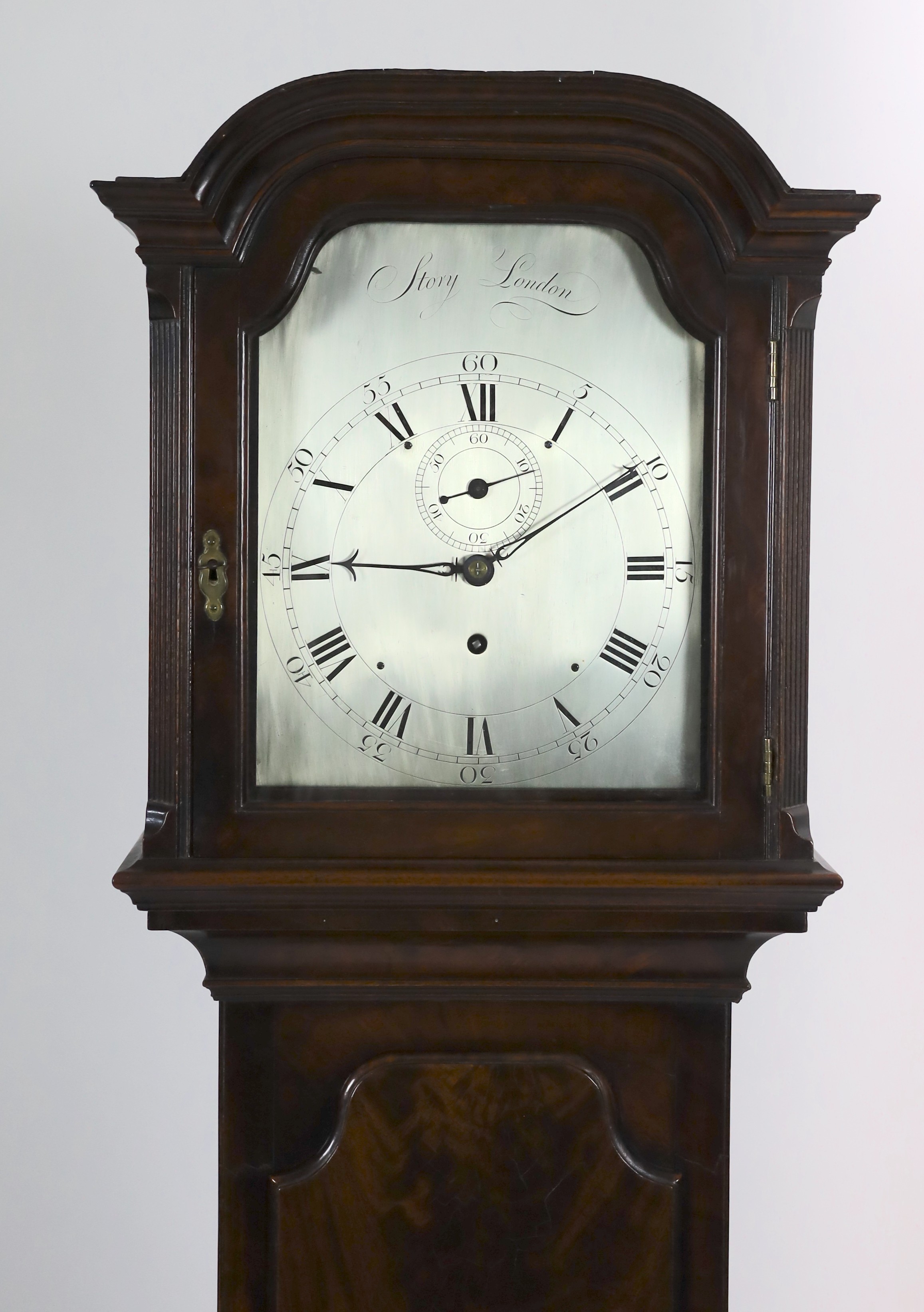 Storey of London. A George III mahogany eight day longcase regulator of small proportions, H. 191.75cm